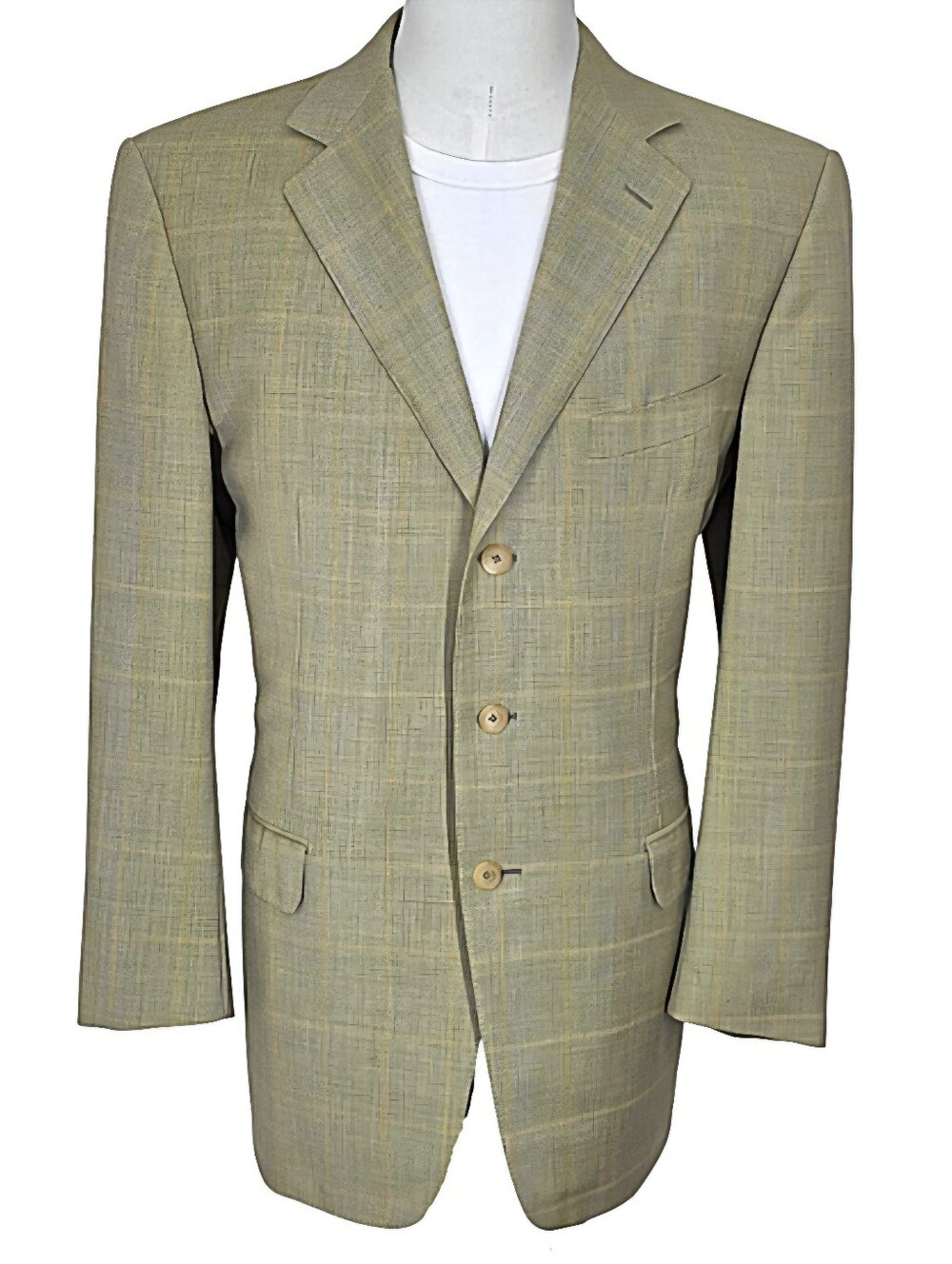 Ermenegildo Zegna Mens Sport Coat 44 Su Misura Wool Light Sage Windowpane